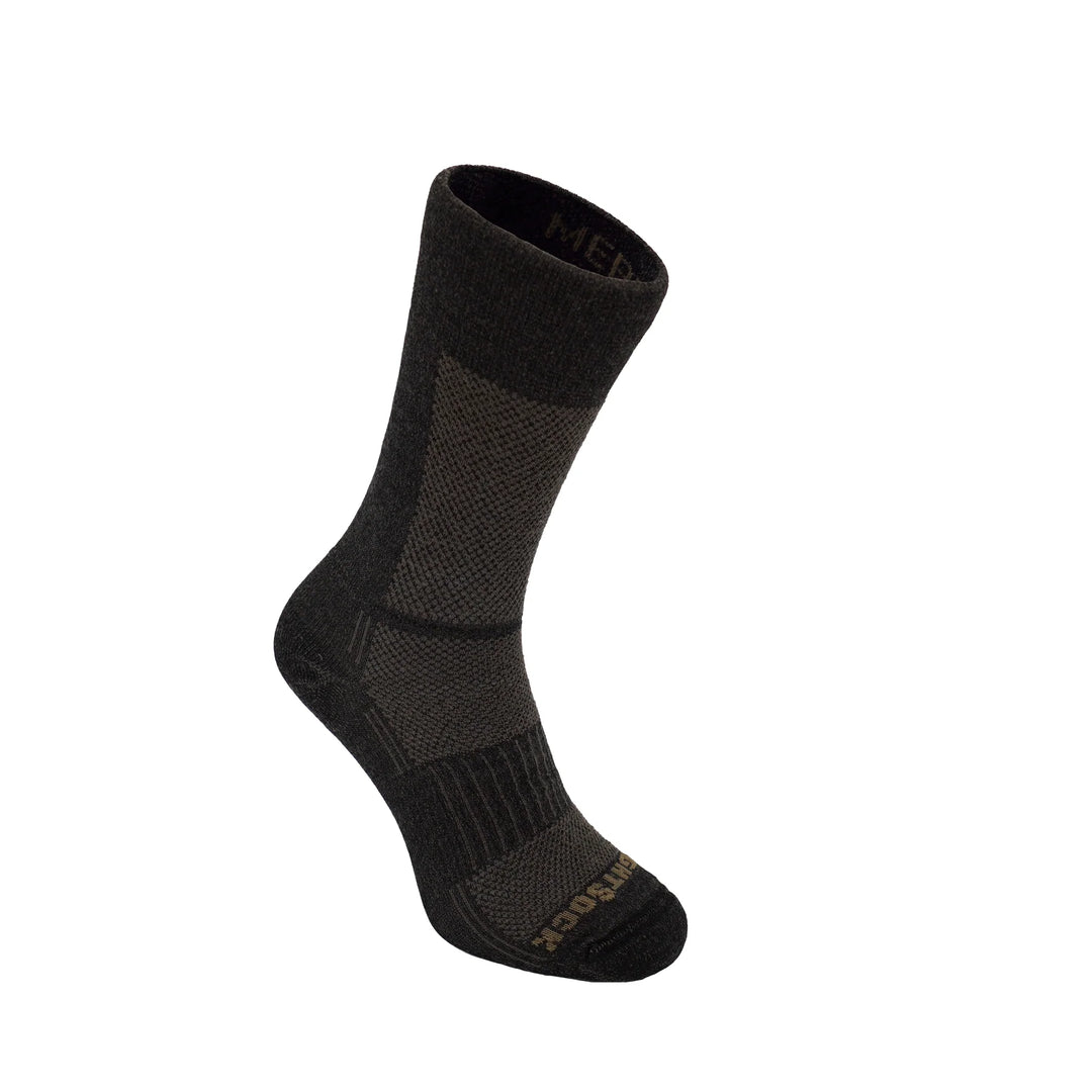 Wrightsock Merino Coolmesh II brúnir tveggjalaga merinóullarsokkar crew