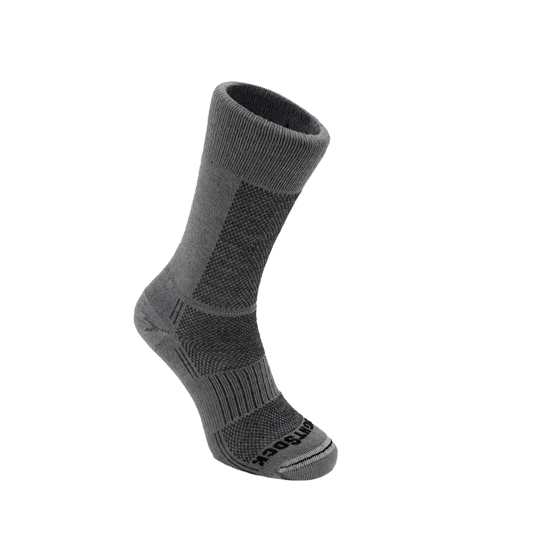 Wrightsock Merino Coolmesh II gráir tveggjalaga merinóullarsokkar crew